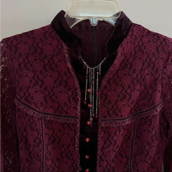Women's Plum/burgundy Purple Lace Blouse - Picture 2 of 10